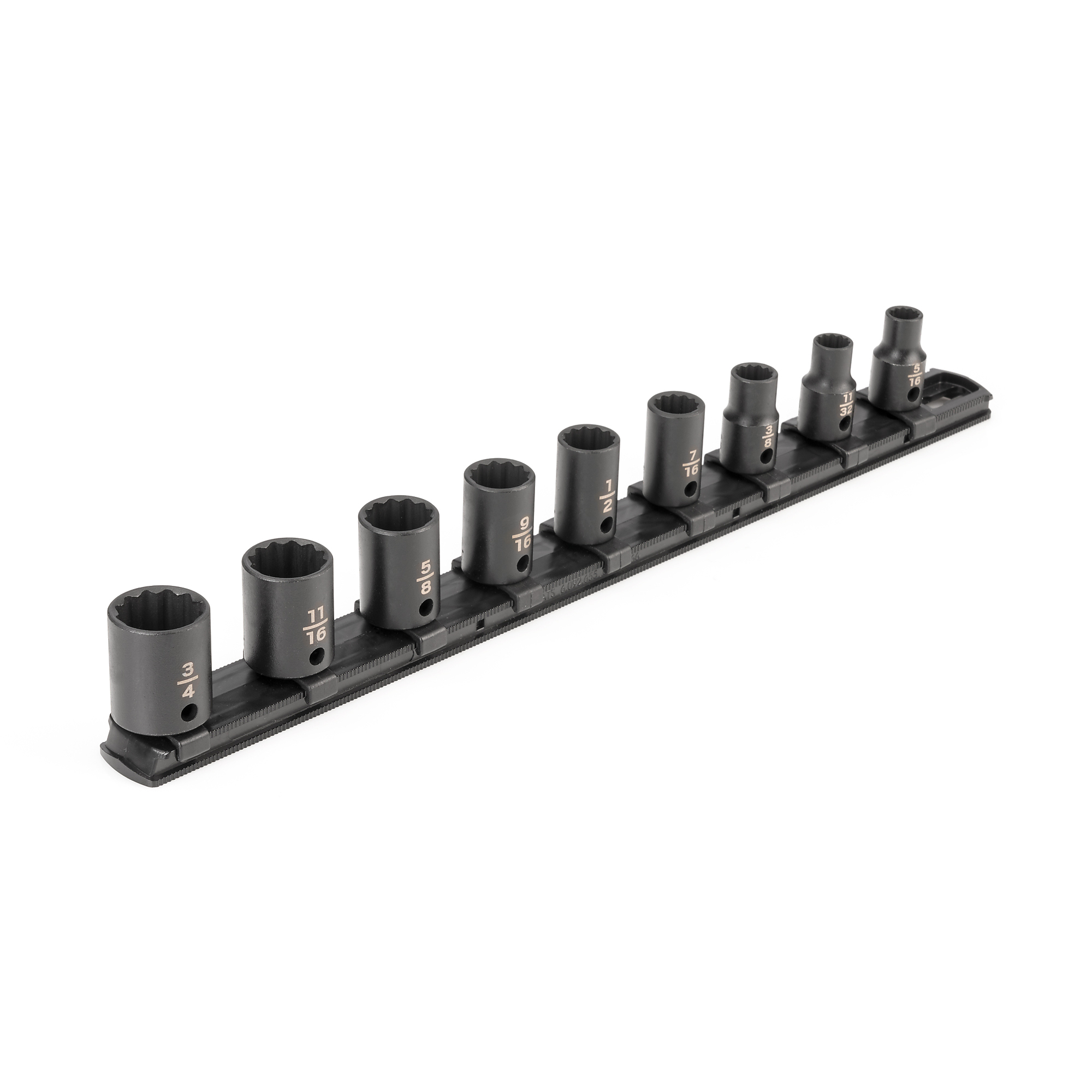 TEKTON 3/8 Inch Drive Shallow 12-Point Impact Socket Set with Rail, 9-Piece (5/16 - 3/4 in.) | SID91108